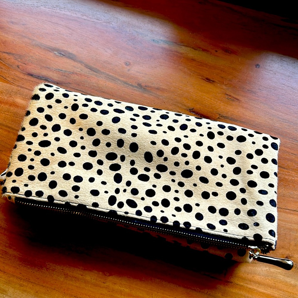 Faux animal print clutch.